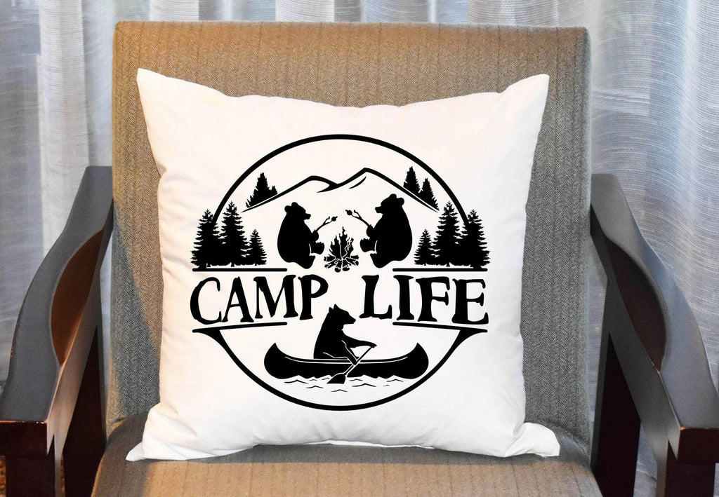 personalizedkreation-7068 Camping White Canvas / CAMP LIFE Personalized Bear Pillow Cover | Bear Life Camper Decor | Custom Camper Pillow