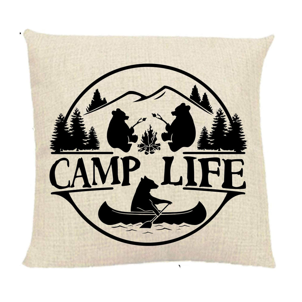 personalizedkreation-7068 Camping Natural Linen / CAMP LIFE Personalized Bear Pillow Cover | Bear Life Camper Decor | Custom Camper Pillow