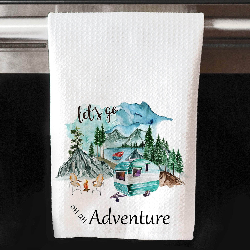 personalizedkreation-7068 Camping on an adventure / color Personalized Camping Towel | Camper Kitchen Towel | Lets Go Camping Towel