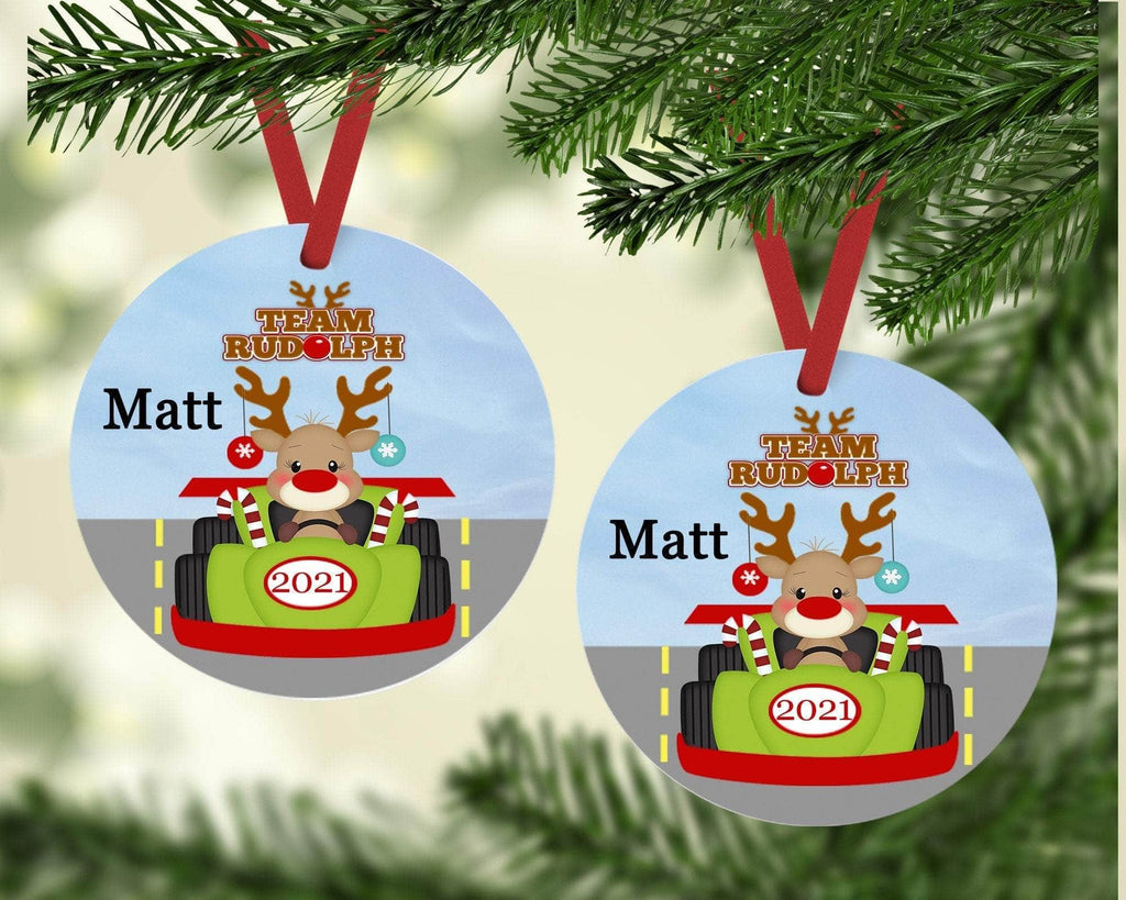 personalizedkreation-7068 Ornament Reindeer Ornament Personalized Children Race Car | Christmas Ornaments | Name Ornaments for Kids