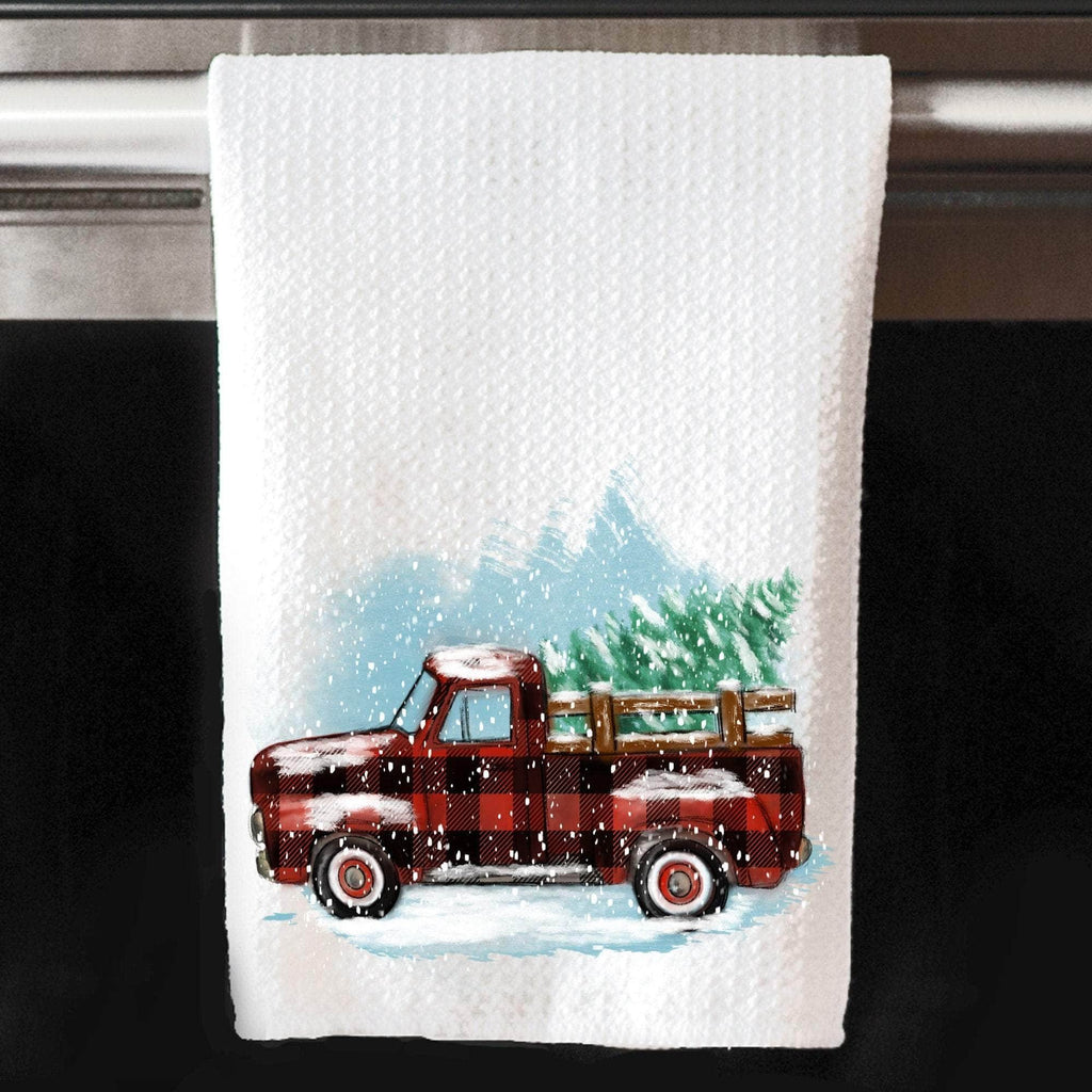 personalizedkreation-7068 Christmas Decor No Text Personalized Christmas Kitchen Towel | Personalized Holiday Dish Cloth | Red Truck Decor