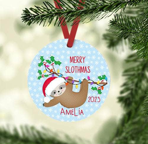 Personalized Kreation Ornament Personalized Christmas Sloth Ornament | Holiday Name and Year Ornament| Christmas Tree Decor