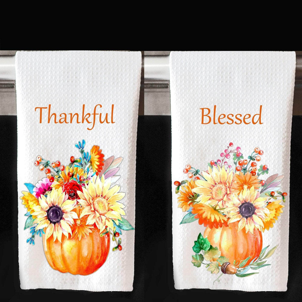 personalizedkreation-7068 Pillow Cover Set of the 2 Personalized Fall Floral Kitchen Towels | Autumn Dish Cloth | Personalized Kreation
