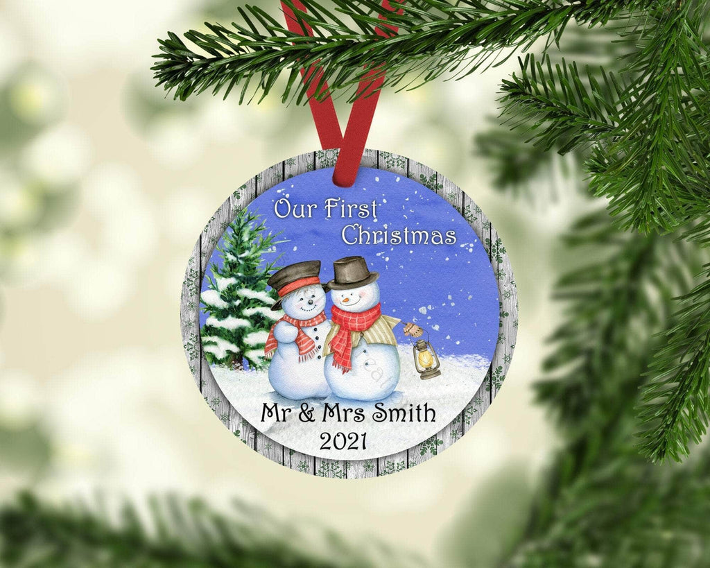 personalizedkreation-7068 Ornament Personalized First Year Ornament | Just Married Ornament | Snowman