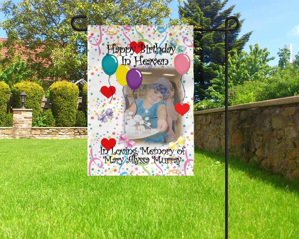 personalizedkreation-7068 Memorial Flags 12x18&quot; 2 Sided / With Bows Personalized Heavenly Birthday Flag | Cemetery Decoration | Birthday In Heaven Remembrance Flag