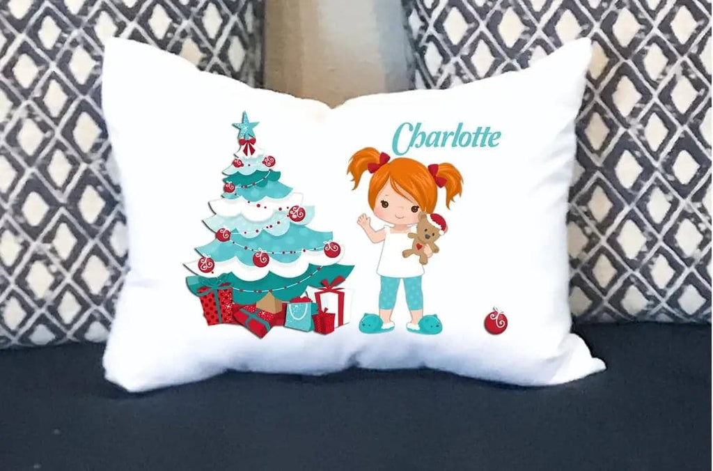 Personalized Kreation Christmas Decor Red Hair Color Christmas Morning Girl Pillowcase | Personalized Pillow | Customize Holiday Pillowcase