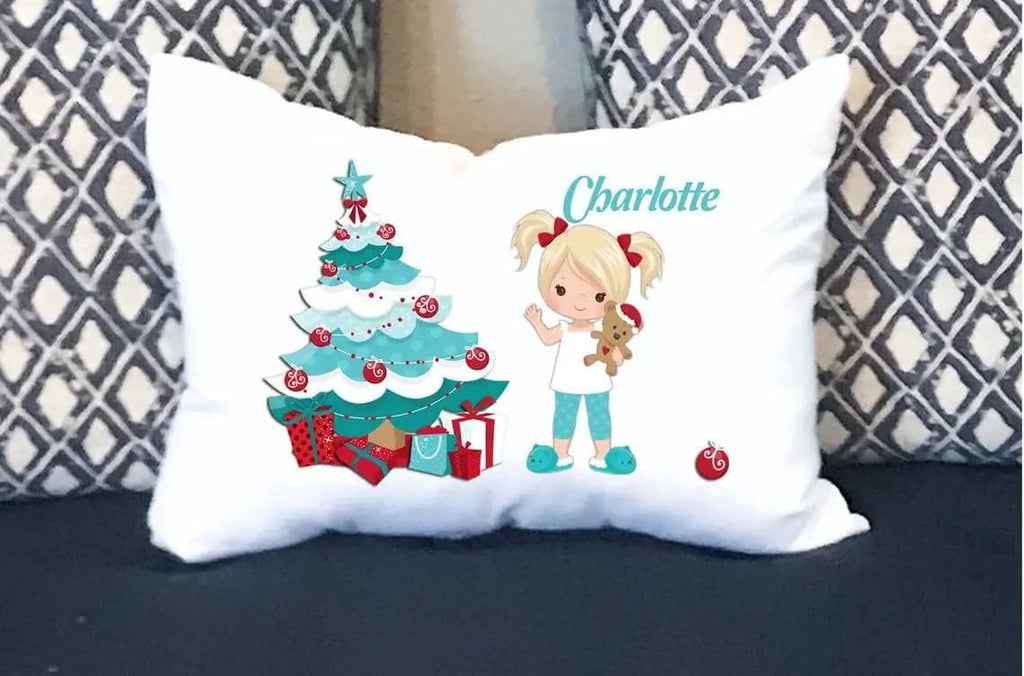Personalized Kreation Christmas Decor Blond Hair Color Christmas Morning Girl Pillowcase | Personalized Pillow | Customize Holiday Pillowcase