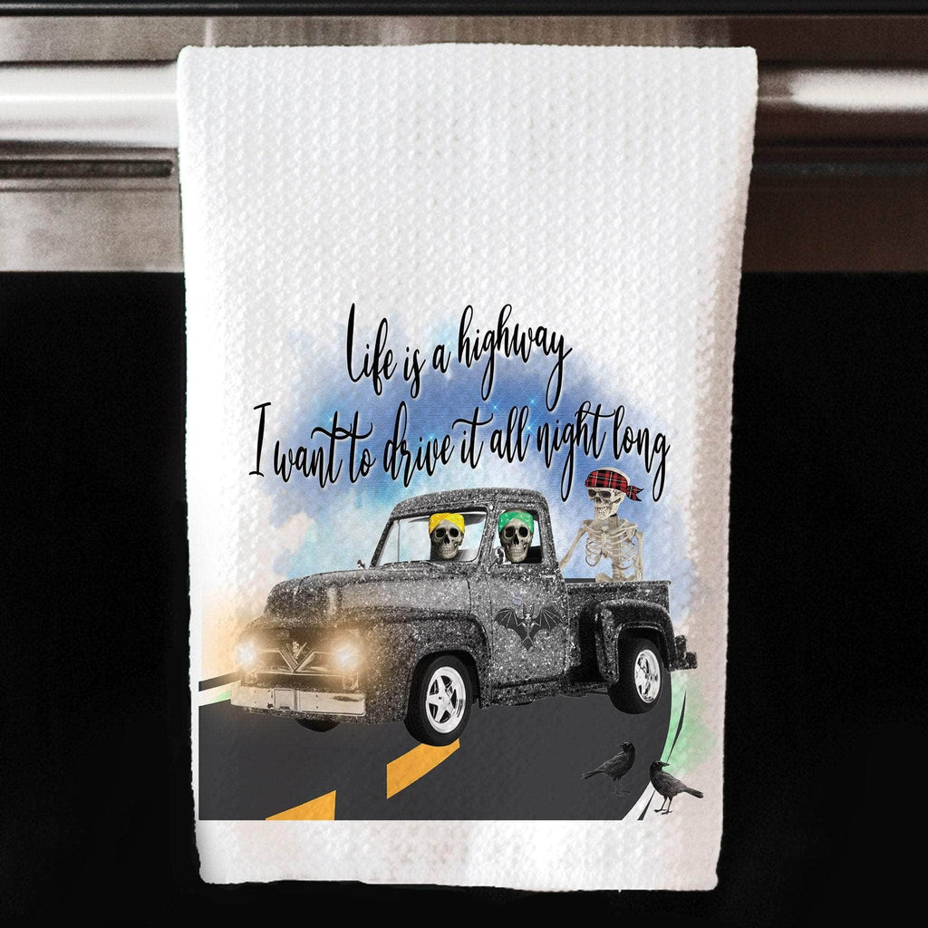 personalizedkreation-7068 Kitchen Towels/Decor Halloween Skeleton Kitchen Towel | Vintage Truck Halloween Decor