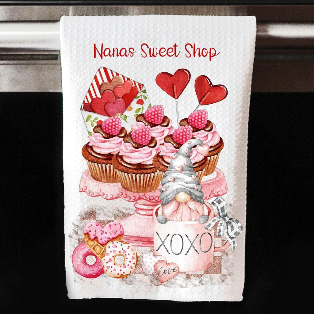 personalizedkreation-7068 Kitchen Towels/Decor PERSONALIZED Valentines Gnome Kitchen Towel | Personalized Valentines Dish Cloth | Sweet Shop Decor