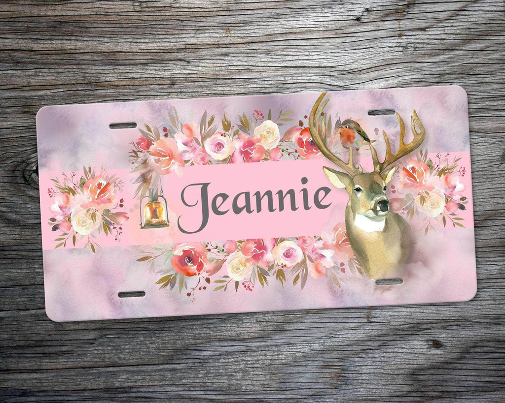 personalizedkreation-7068 License Plate Deer Floral License Plate | Personalized License Plate | Deer Auto Decor