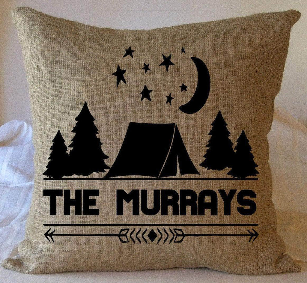 personalizedkreation-7068 Pillow Cover Faux Burlap Personalized Nature Pillow Cover | Camping Decor | RV Camper Decor