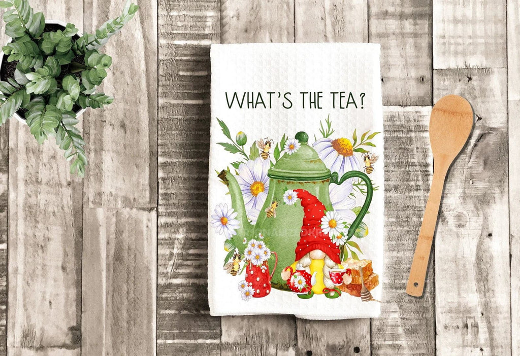 Personalized Kreation Kitchen Towels/Decor Personalized Teapot Kitchen Towel | Whats The Tea Dish Cloth | Gnome Kitchen Decor