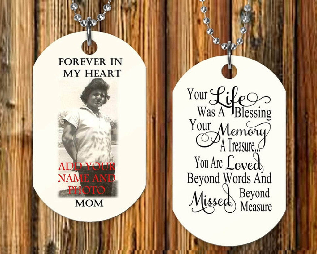 personalizedkreation-7068 Memorial Flags Black and White Photo Memorial Dogtag | Personalized Dog Tag | Sympathy Gifts