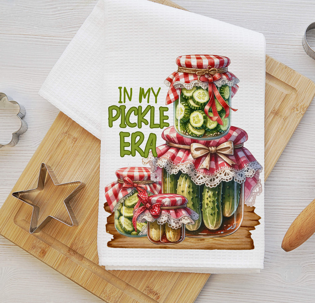 funny vintage-style kitchen towel featuring pickle jars with lace and gingham details, perfect for farmhouse decor, quirky kitchen gifts, or pickle lovers. made from high-quality cotton, eco-friendly, machine washable, and ideal for everyday use - Personalized Kreation