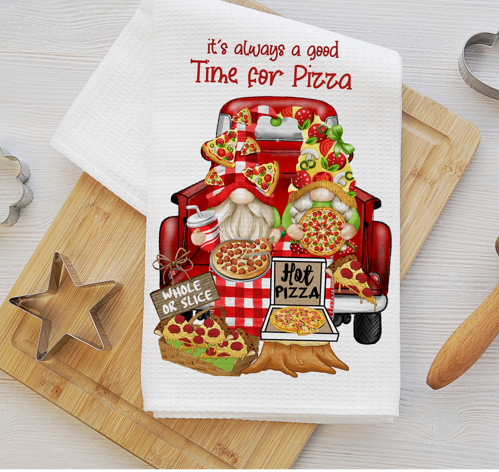 Personalized Pizza Kitchen Hand Towel | Custom Kitchen Decor | Cute Gnome Pizza Towels | Funny Kitchen Towels | Housewarming Gift