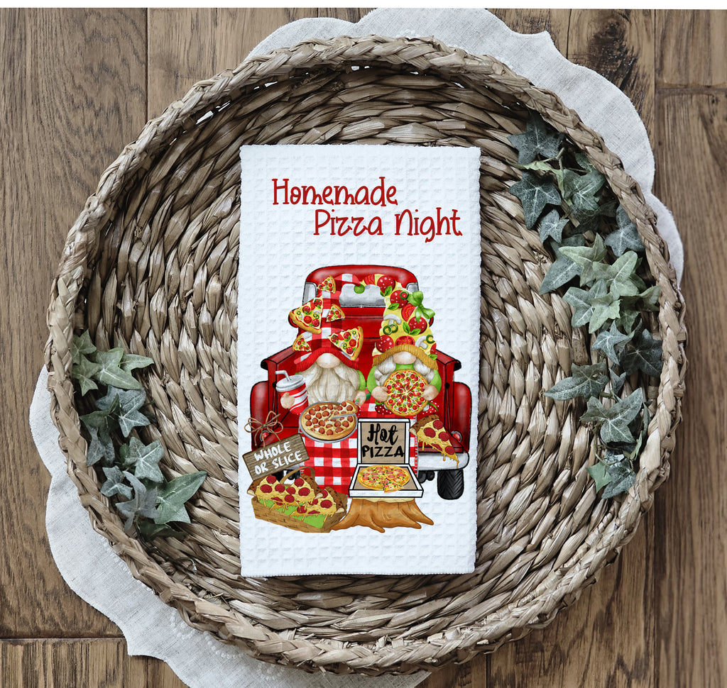 Personalized Pizza Kitchen Hand Towel | Custom Kitchen Decor | Cute Gnome Pizza Towels | Funny Kitchen Towels | Housewarming Gift