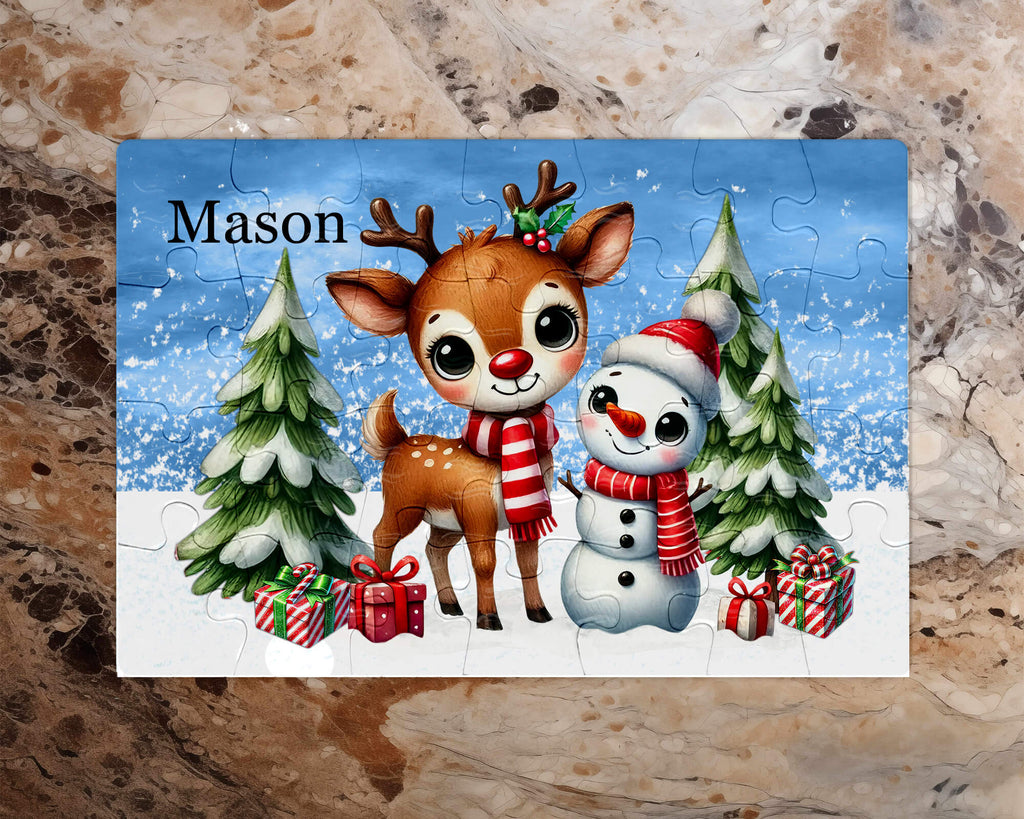 Personalized Christmas Puzzle for Kids | Custom Name Reindeer & Snowman Gift | Personalized Kreation