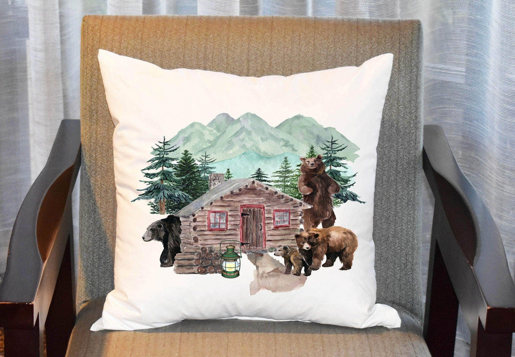 personalizedkreation-7068 Pillow Cover Canvas Rustic Cabin Pillow Cover | Bear Woods Pillow | Bear Camper Decor