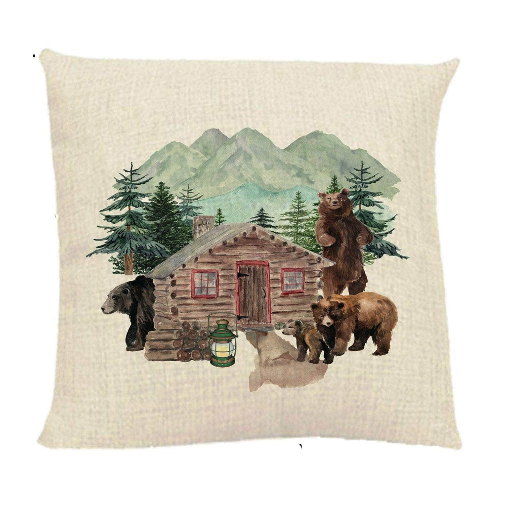 personalizedkreation-7068 Pillow Cover Natural Linen Rustic Cabin Pillow Cover | Bear Woods Pillow | Bear Camper Decor