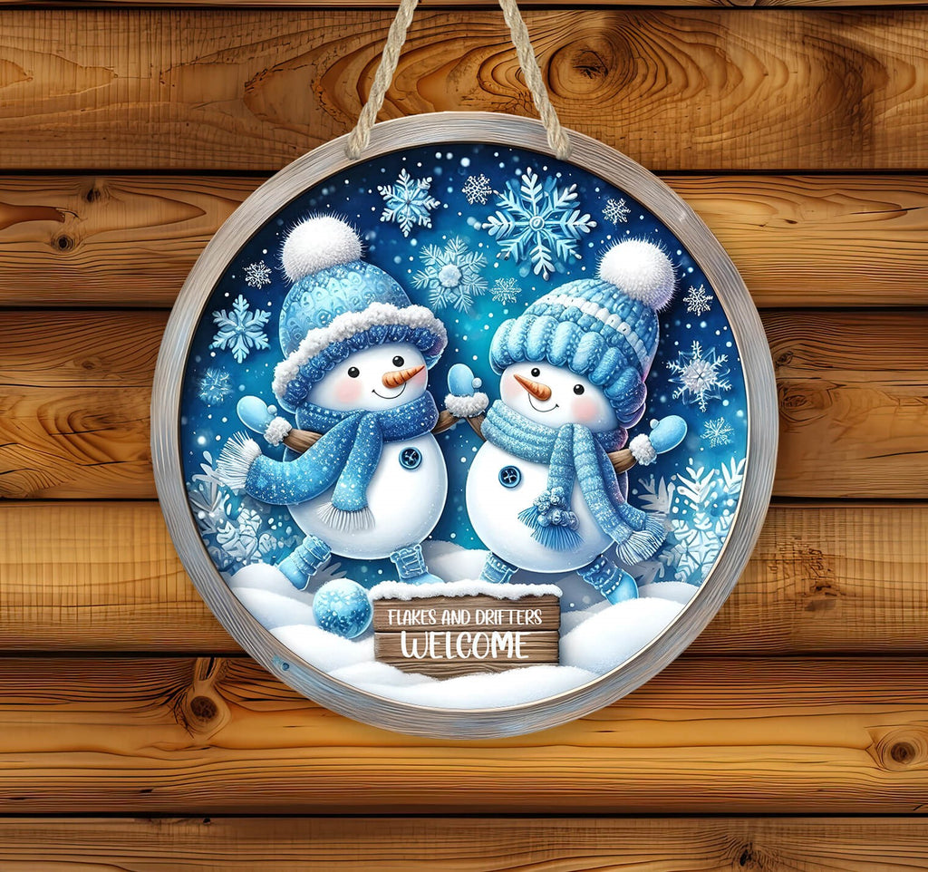 Winter Snowmen Door Hanger | Holiday Snowmen Decor | Snowflakes Snowmen Welcome Sign