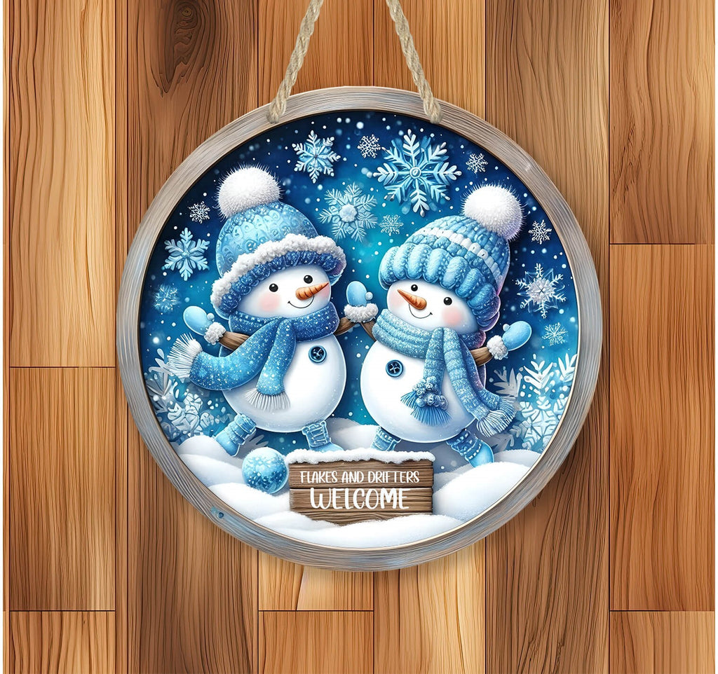 Winter Snowmen Door Hanger | Holiday Snowmen Decor | Snowflakes Snowmen Welcome Sign