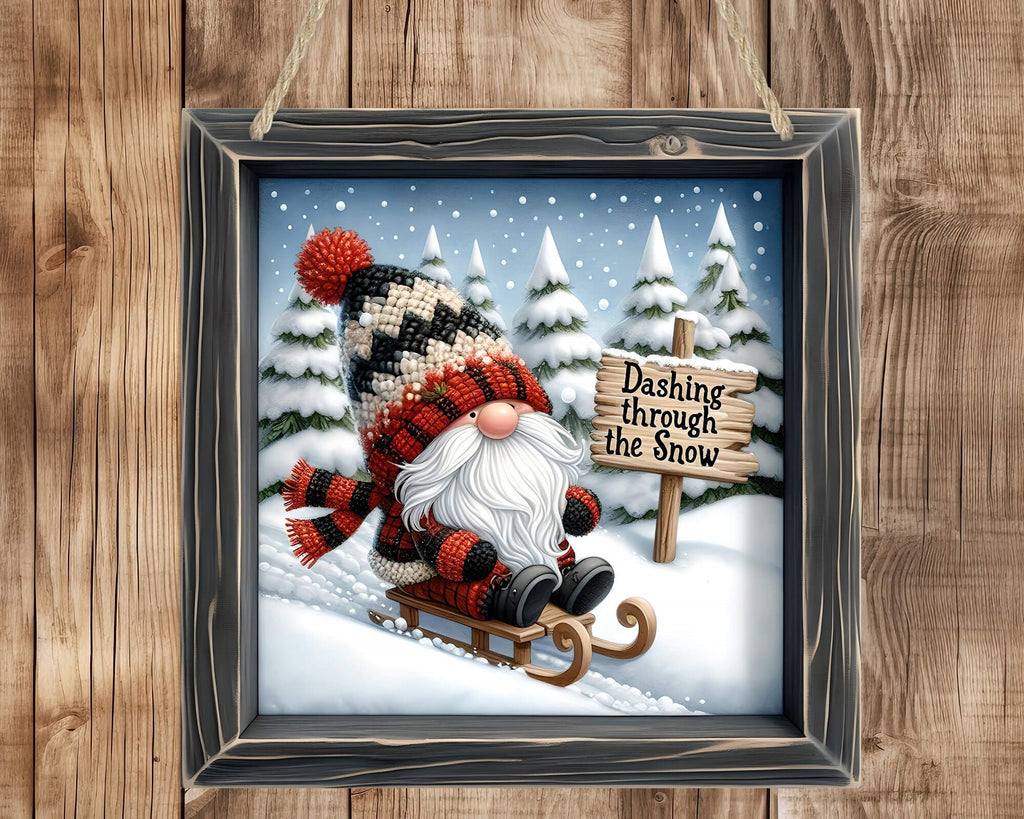 Personalized Dashing Through The Snow Gnome Door Hanger | Gnome Holiday Sign | Personalized Kreation