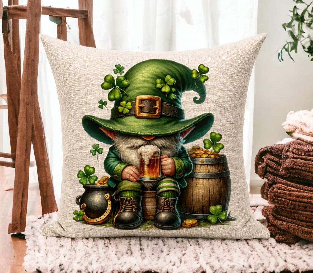 St. Patrick’s Day Gnome Pillow – Festive Irish Decor, Lucky Leprechaun Cushion, Shamrock Throw Pillow, Green Holiday Home Accent, St. Paddy’s Day Celebration Pillow, Cozy Farmhouse Decor - Personalized Kreation