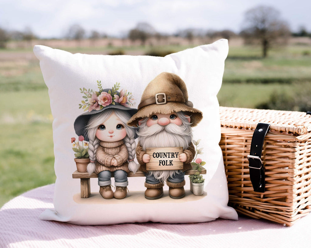 customizable gnome pillow cover. Perfect for any setting, this charming throw pillow cover features a cute gnome couple and can be personalized with any text of your choice measuring a large 18 inches square hidden zipper made of canvas