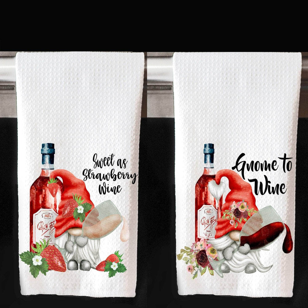 personalizedkreation-7068 Kitchen Towels/Decor Set of 2 Wine Gnome Kitchen Towel | Wine Kitchen Towel | Gnome Kitchen Decor